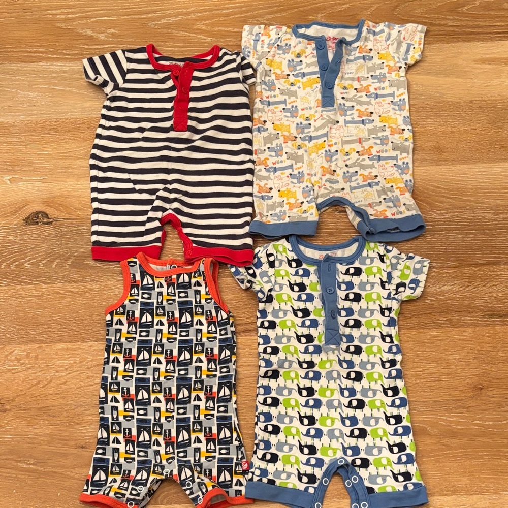 Zutano Striped and Patterned Bodysuits - size 6 and 12 month